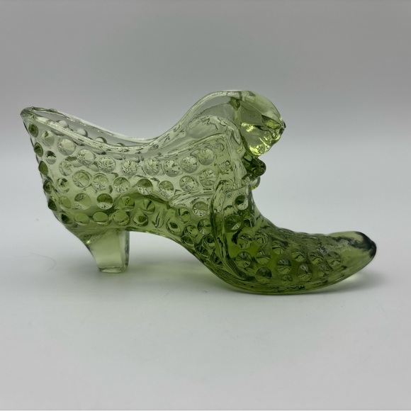 Vintage Fenton Olive Green Hobnail Cat Glass Shoe Slipper - EUC - 3 1/4” - Picture 2 of 8